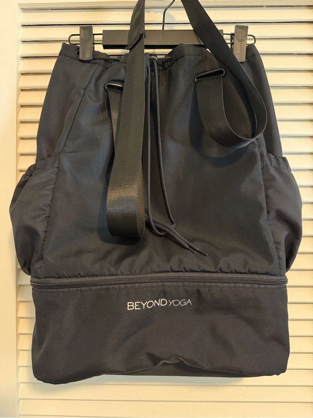 Beyond Yoga Black Drawstring Backpack with Lower Zip Compartment